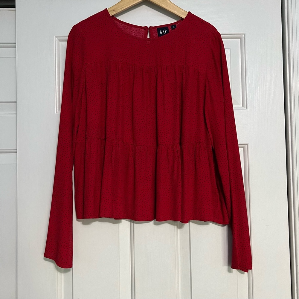 Gap Women's Blouse Top Size Small Flowy Red Black Points Long Sleeves